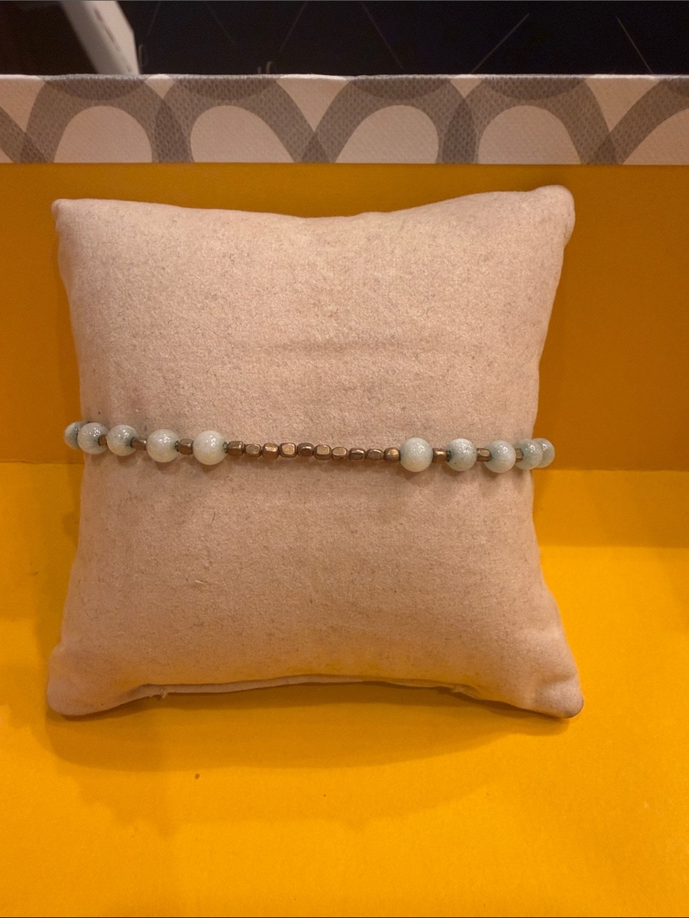 Chic Beaded Stretch Bracelet in Light Blue and Bronze Gold